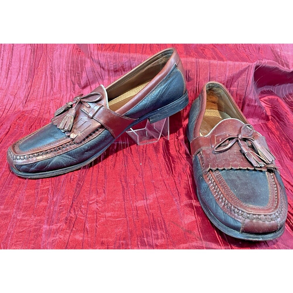 Mens Johnson & Murphy Kiltie Tassel 2-Tone Brown Black Leather Loafers sz 12M